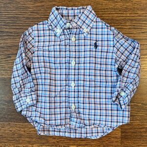 Ralph Lauren Kids Blue and Red Plaid Button-Down Shirt